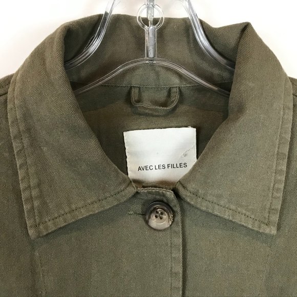 Womens Size Small Avec Les Filles Khaki Green Cotton Military Jacket - Picture 4 of 5